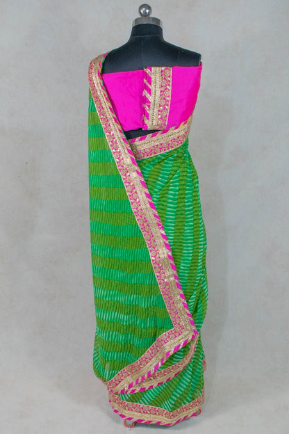 Marble Georgette Gota Work Border Saree with Dhupian Silk Blouse - KANHASAREE