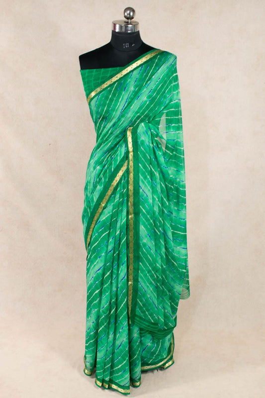 Georgette Leheriya Saree with Soft Resham Border - KANHASAREE