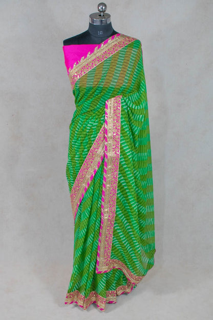 Marble Georgette Gota Work Border Saree with Dhupian Silk Blouse - KANHASAREE