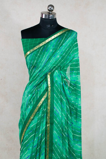 Georgette Leheriya Saree with Soft Resham Border - KANHASAREE