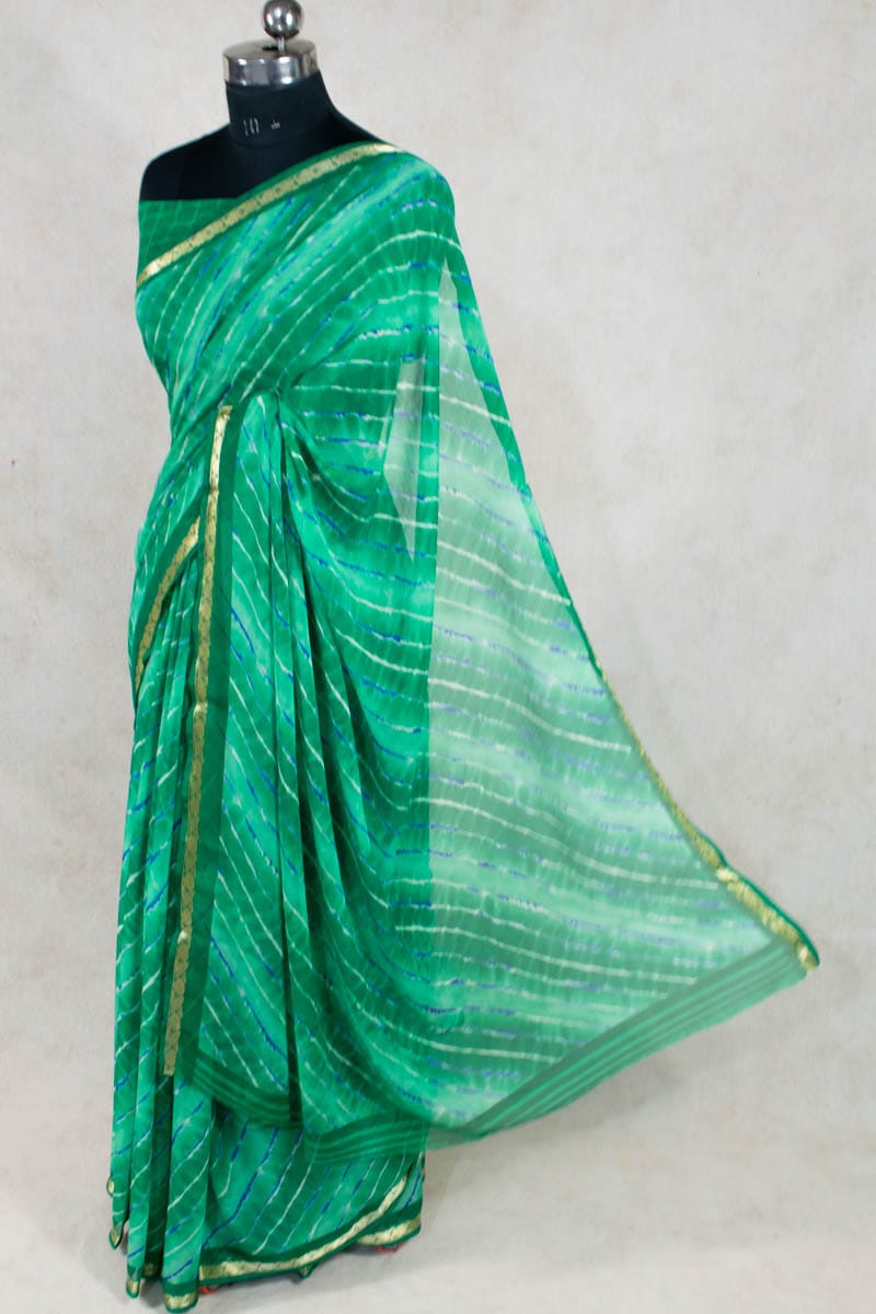 Georgette Leheriya Saree with Soft Resham Border - KANHASAREE