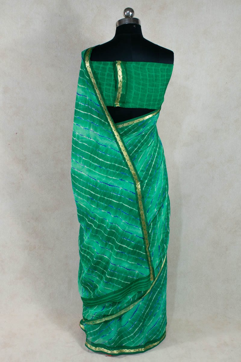 Georgette Leheriya Saree with Soft Resham Border - KANHASAREE