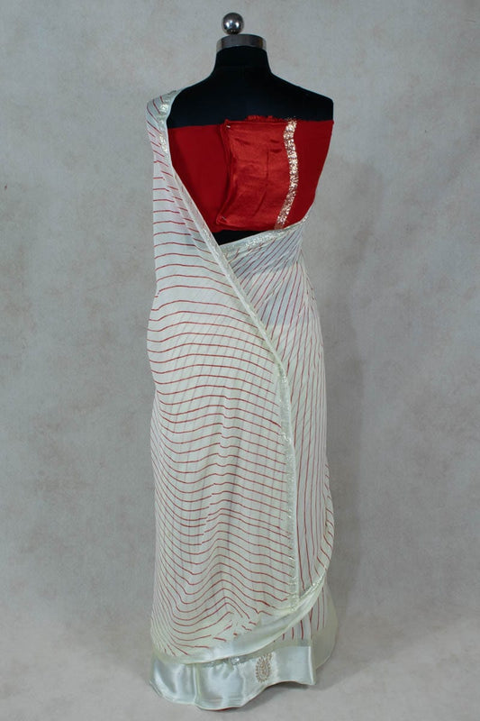 Pure Georgette Leheriya Saree with Contrast Red Georgette Blouse - Kanhasarees by ksds