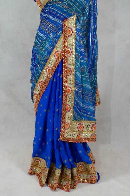 Bandhani Print Half Saree with Thread and Gota Work Border - KANHASAREE