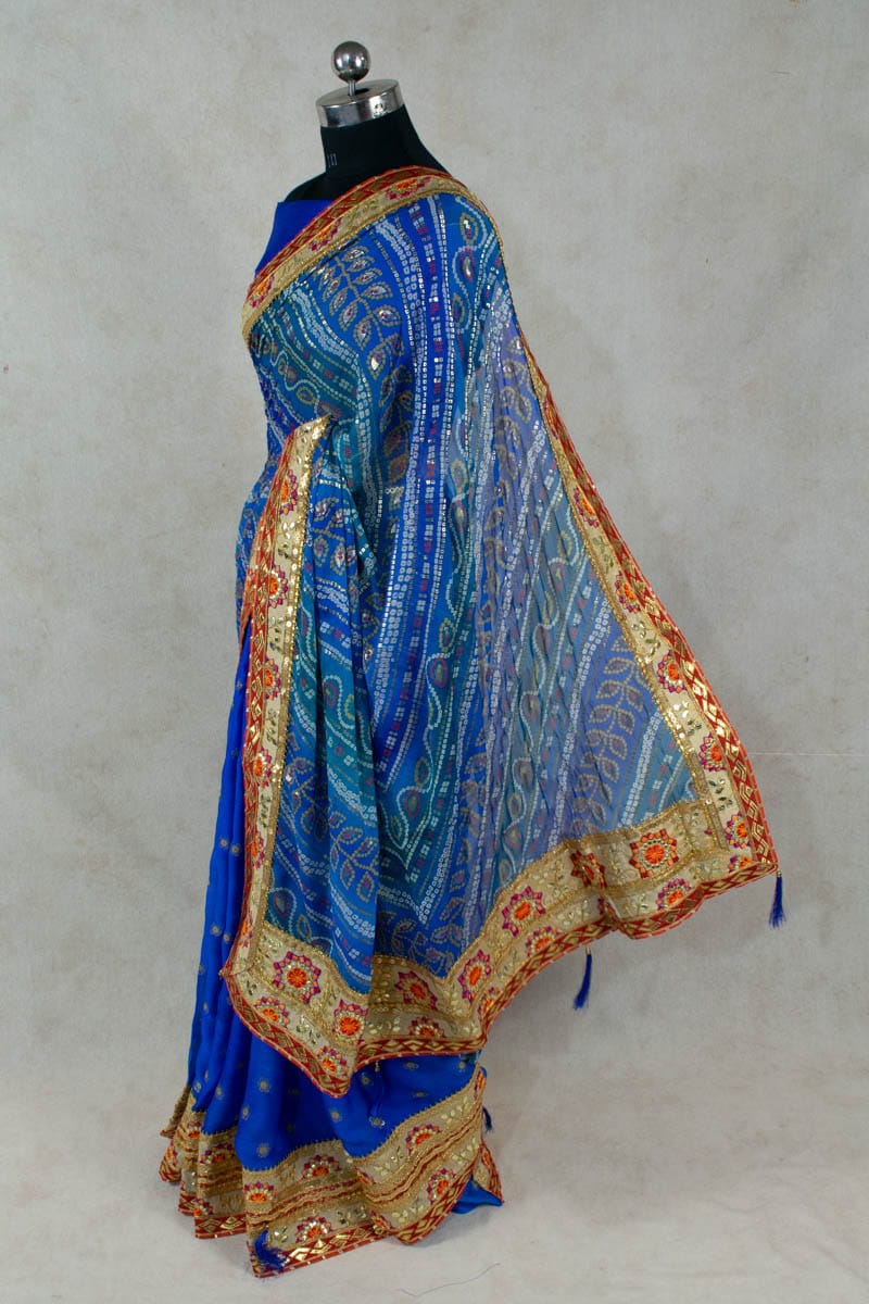 Bandhani Print Half Saree with Thread and Gota Work Border - KANHASAREE