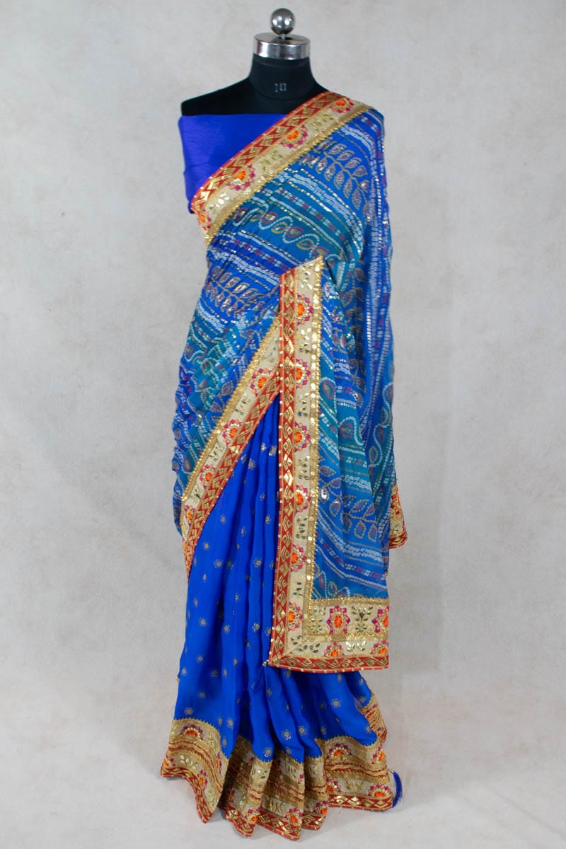 Bandhani Print Half Saree with Thread and Gota Work Border - KANHASAREE