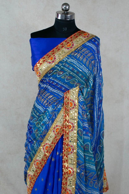 Bandhani Print Half Saree with Thread and Gota Work Border - KANHASAREE