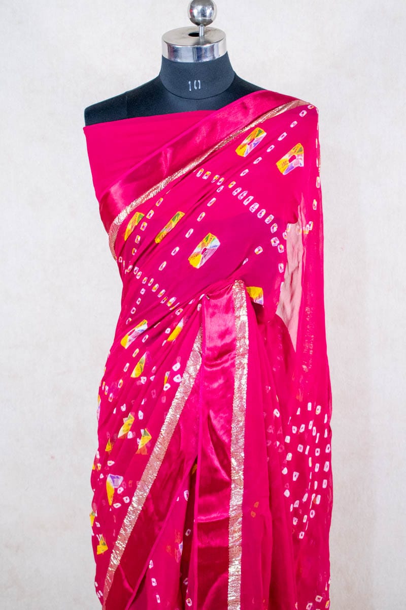 Pure Georgette Hand-Dyed Bandhani and Shibori Saree - KANHASAREE