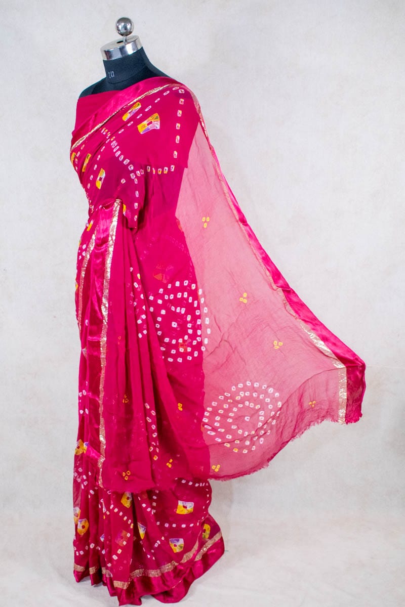 Pure Georgette Hand-Dyed Bandhani and Shibori Saree - KANHASAREE