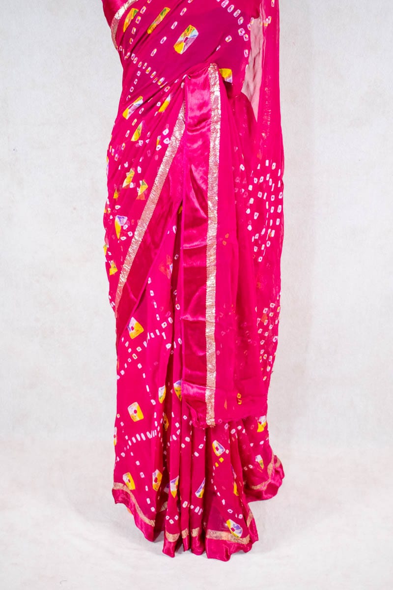 Pure Georgette Hand-Dyed Bandhani and Shibori Saree - KANHASAREE