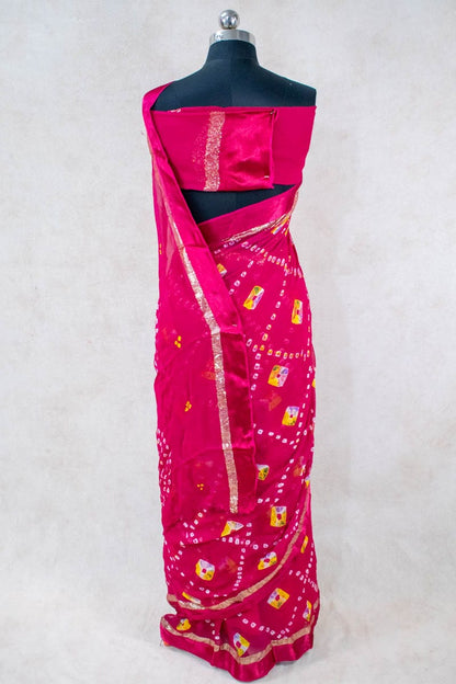 Pure Georgette Hand-Dyed Bandhani and Shibori Saree - KANHASAREE