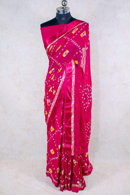 Pure Georgette Hand-Dyed Bandhani and Shibori Saree - KANHASAREE