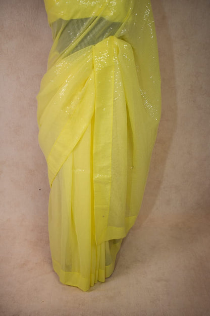 Yellow Georgette Sequin Work Saree - KANHASAREE