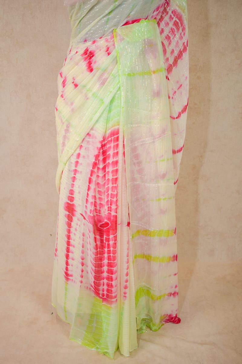 Georgette Saree with Shibori Dying and Contrast Blouse - KANHASAREE