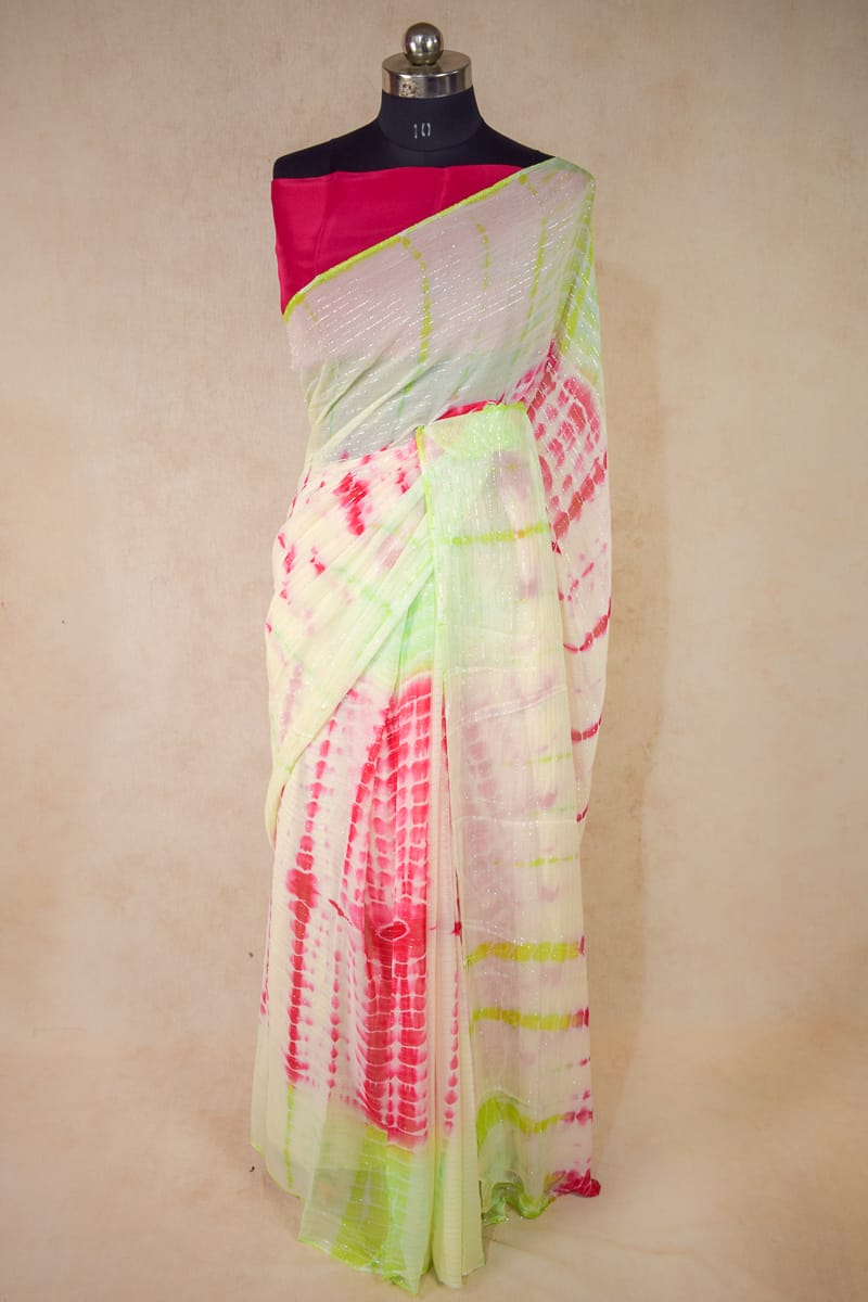 Georgette Saree with Shibori Dying and Contrast Blouse - KANHASAREE