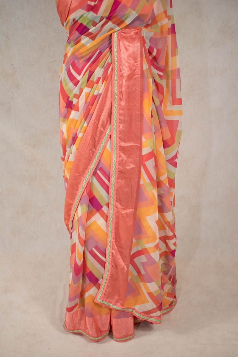 Georgette Digital Print Saree with Resham and Small Border - KANHASAREE