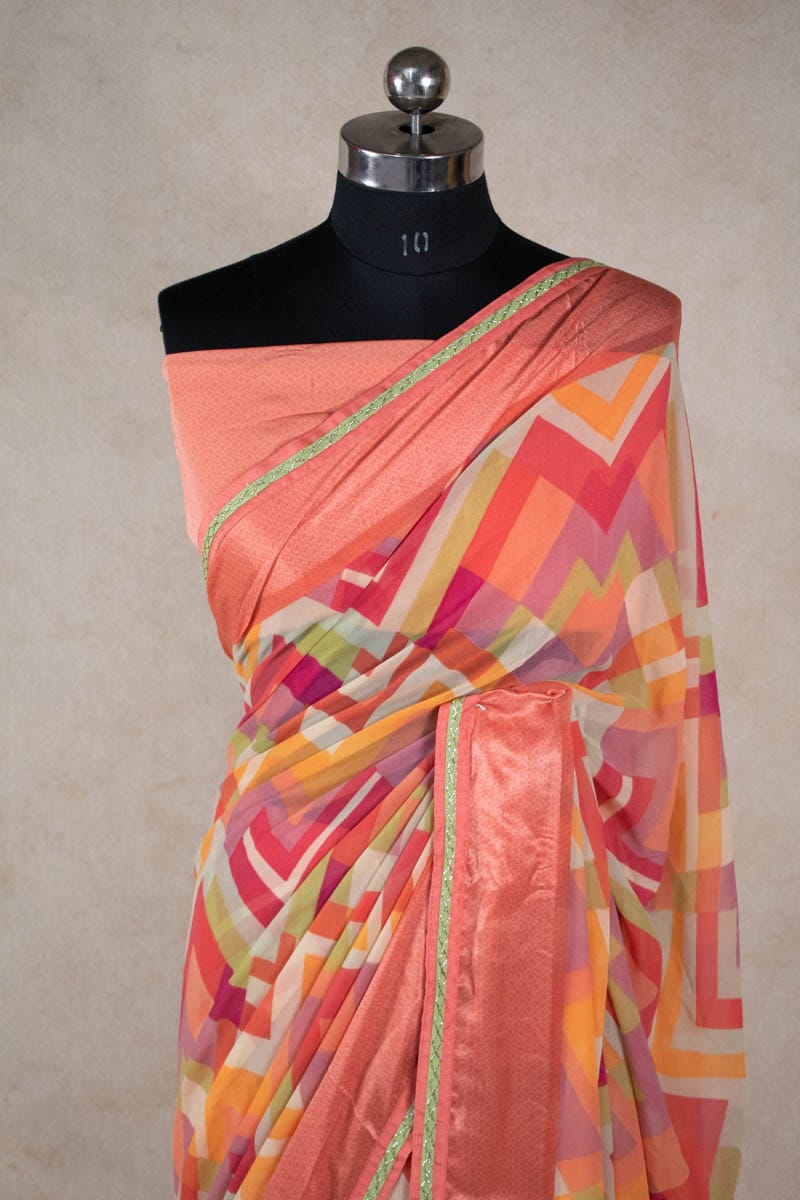 Georgette Digital Print Saree with Resham and Small Border - KANHASAREE