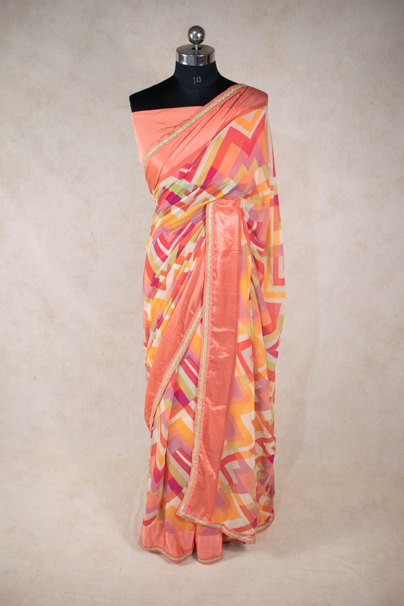 Georgette Digital Print Saree with Resham and Small Border - KANHASAREE