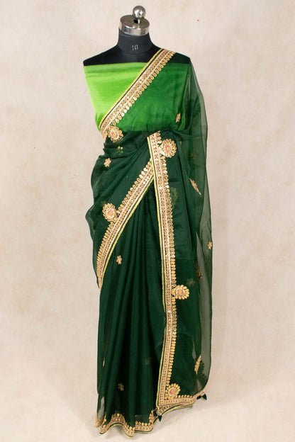 Green Organza Gotapatti Work Saree - Graceful Elegance - KANHASAREE