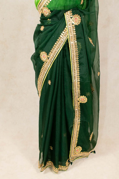 Green Organza Gotapatti Work Saree - Graceful Elegance - KANHASAREE