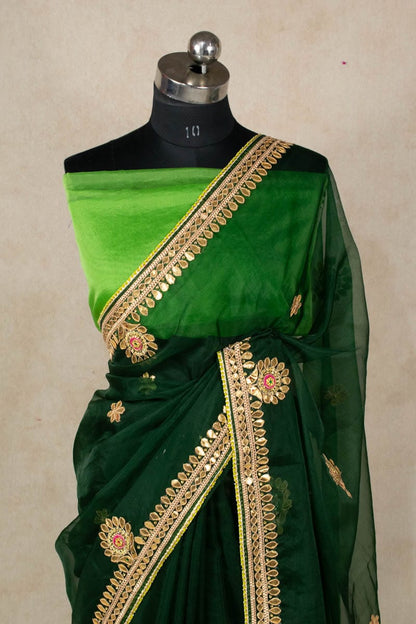 Green Organza Gotapatti Work Saree - Graceful Elegance - KANHASAREE