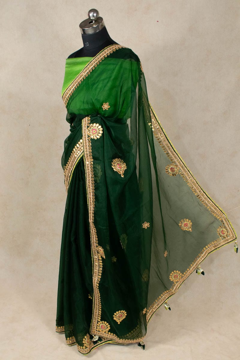 Green Organza Gotapatti Work Saree - Graceful Elegance - KANHASAREE