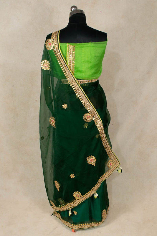 Green Organza Gotapatti Work Saree - Graceful Elegance - Kanhasarees by ksds