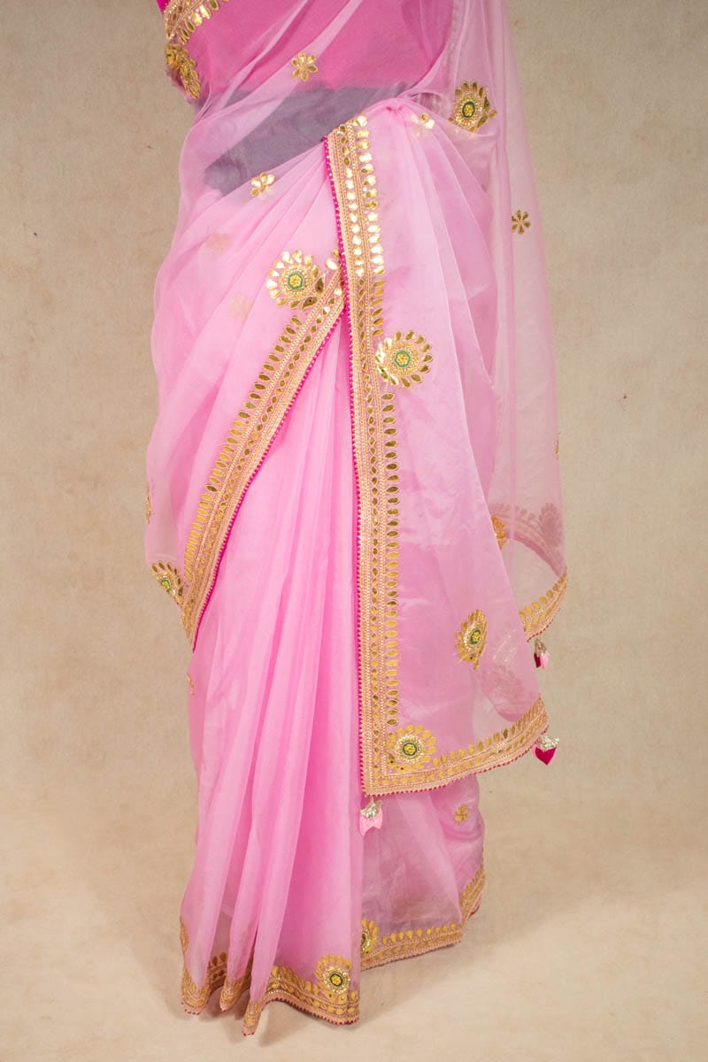 Buy Ranas Pink Chiffon Gota Patti Saree Online | Sarees | Ranas