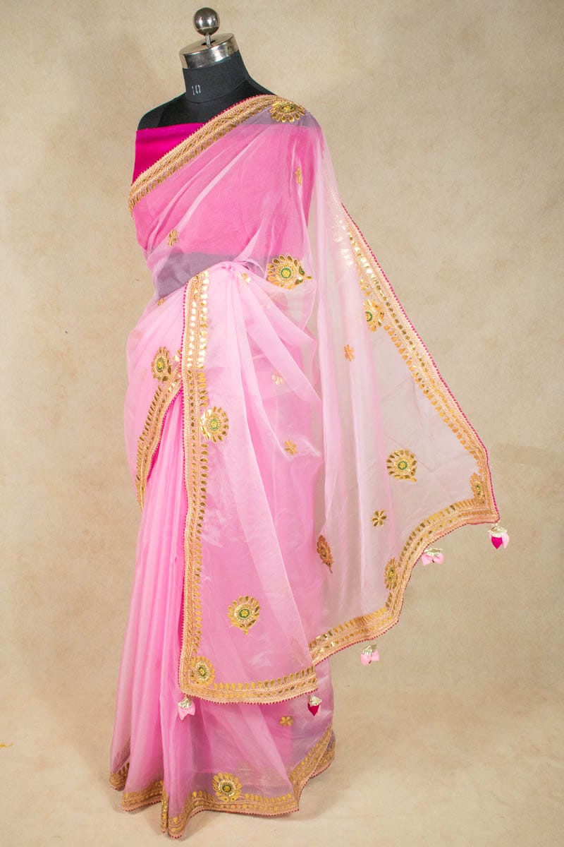 Pink Organza Gota Patti Saree with Dhupian Silk Blouse - KANHASAREE