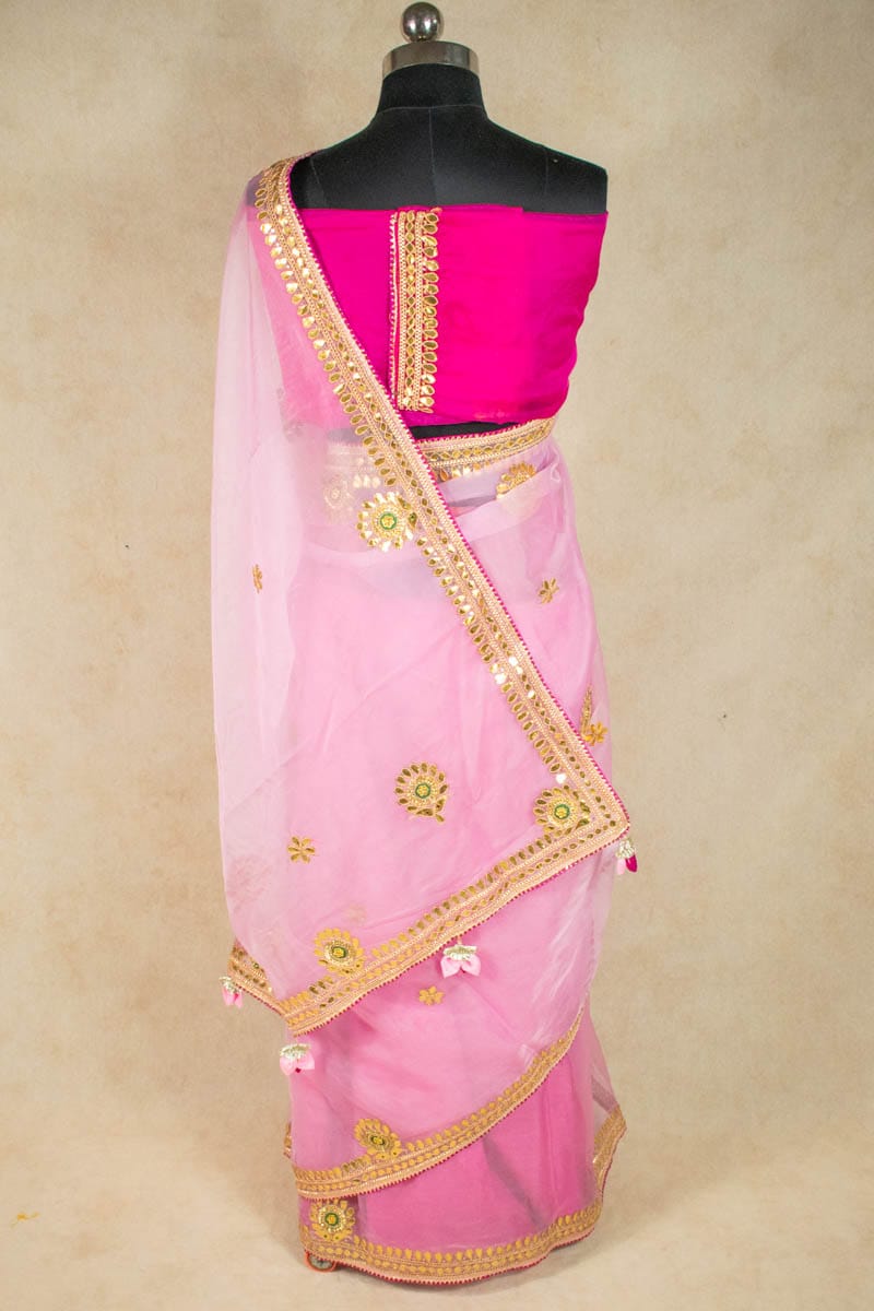 Buy Pink Chiffon Traditional Wear Gota Patti Work Saree Online From  Wholesale Salwar.