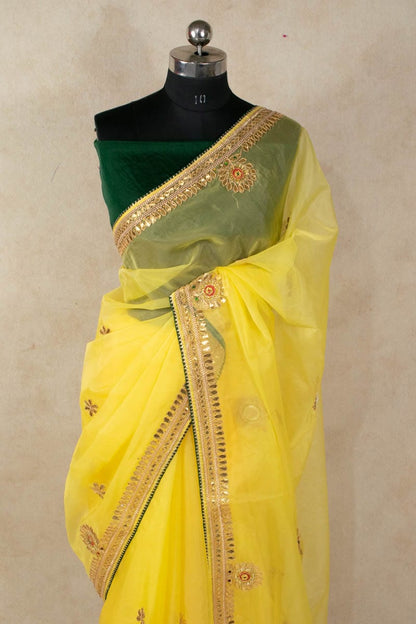 Yellow Organza Gotapatti Work Saree - Elegant Ethnic Attire - KANHASAREE