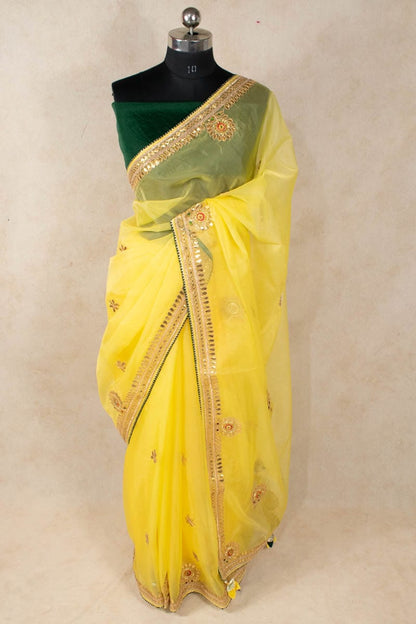 Yellow Organza Gotapatti Work Saree - Elegant Ethnic Attire - KANHASAREE