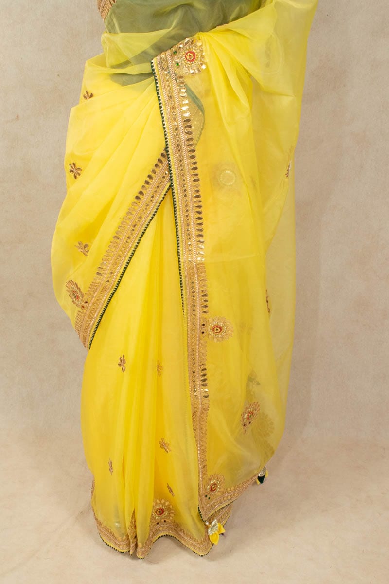 Yellow Organza Gotapatti Work Saree - Elegant Ethnic Attire - KANHASAREE