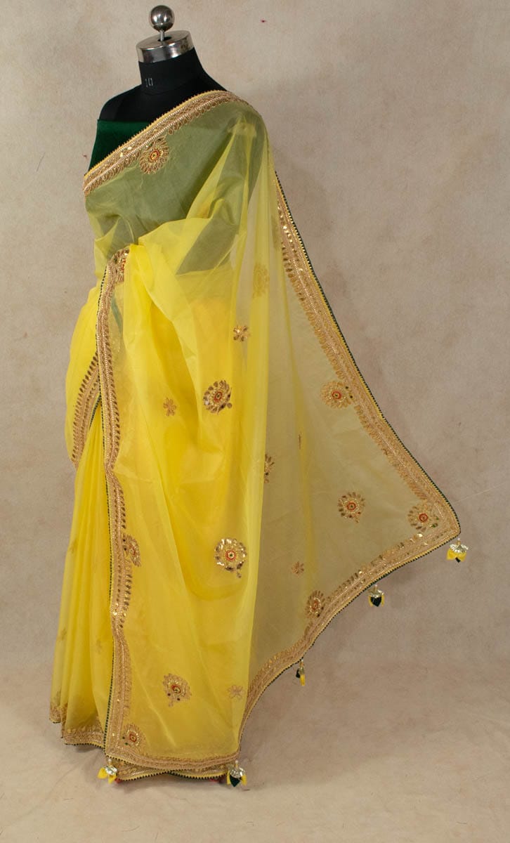 Yellow Organza Gotapatti Work Saree - Elegant Ethnic Attire - KANHASAREE