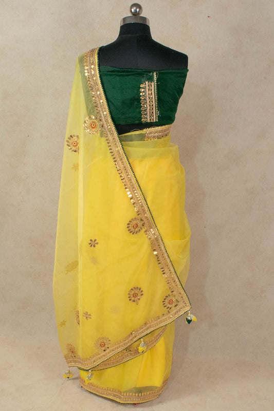 Yellow Organza Gotapatti Work Saree - Elegant Ethnic Attire - Kanhasarees by ksds