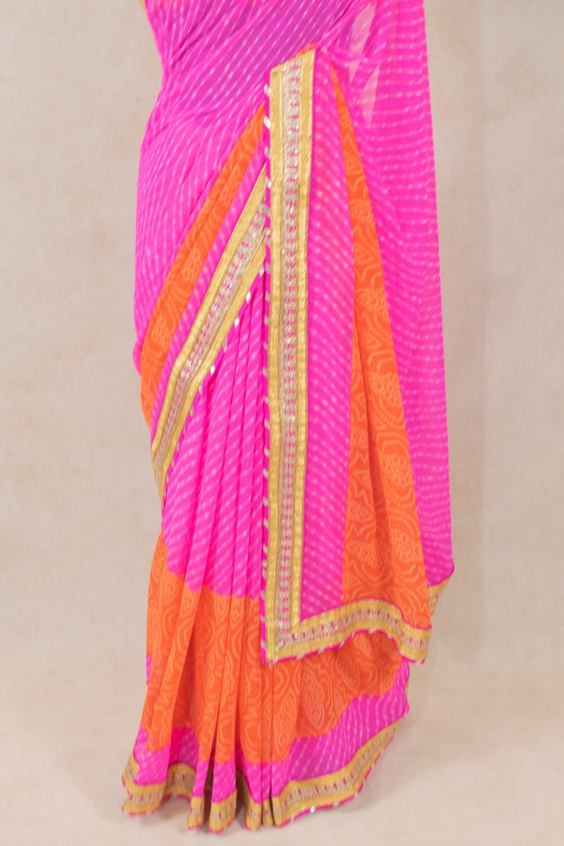 Georgette Saree with Dhupian Silk Blouse and Gota Work - KANHASAREE