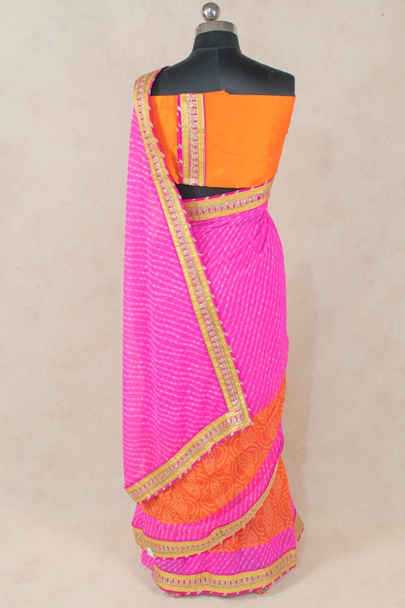 Georgette Saree with Dhupian Silk Blouse and Gota Work - KANHASAREE