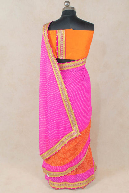 Georgette Saree with Dhupian Silk Blouse and Gota Work - KANHASAREE