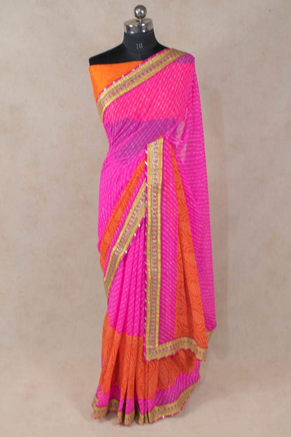 Georgette Saree with Dhupian Silk Blouse and Gota Work - KANHASAREE