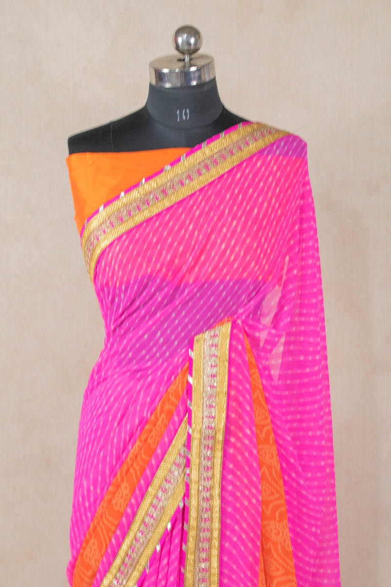 Georgette Saree with Dhupian Silk Blouse and Gota Work - KANHASAREE