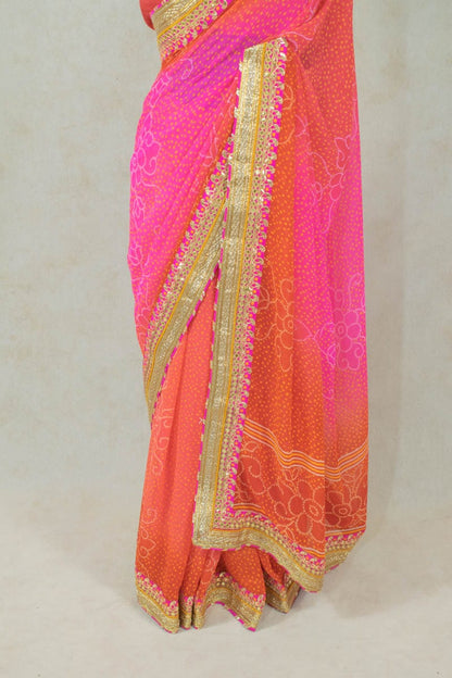 Pure Georgette Leheriya Saree with Gota Border and Dhupian Blouse - KANHASAREE