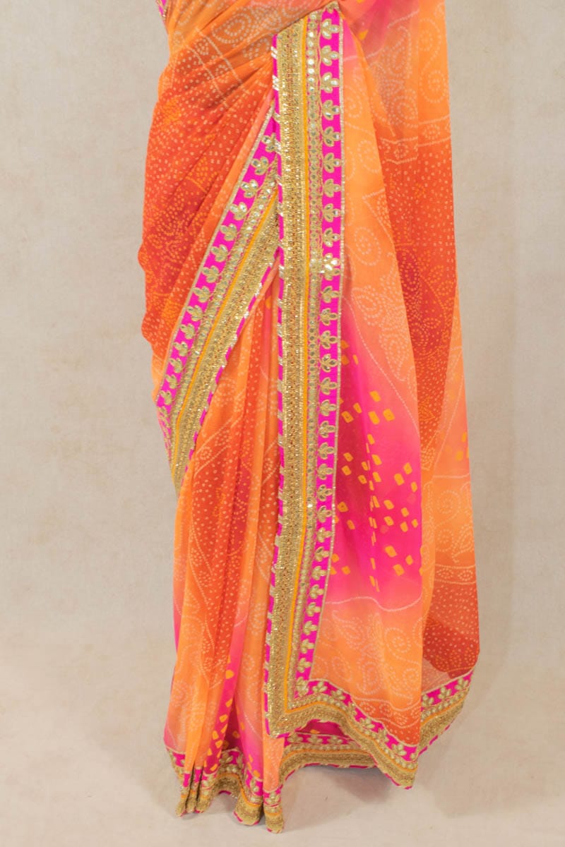 Pure Georgette Saree with Dhupian Blouse and Gota Border - KANHASAREE