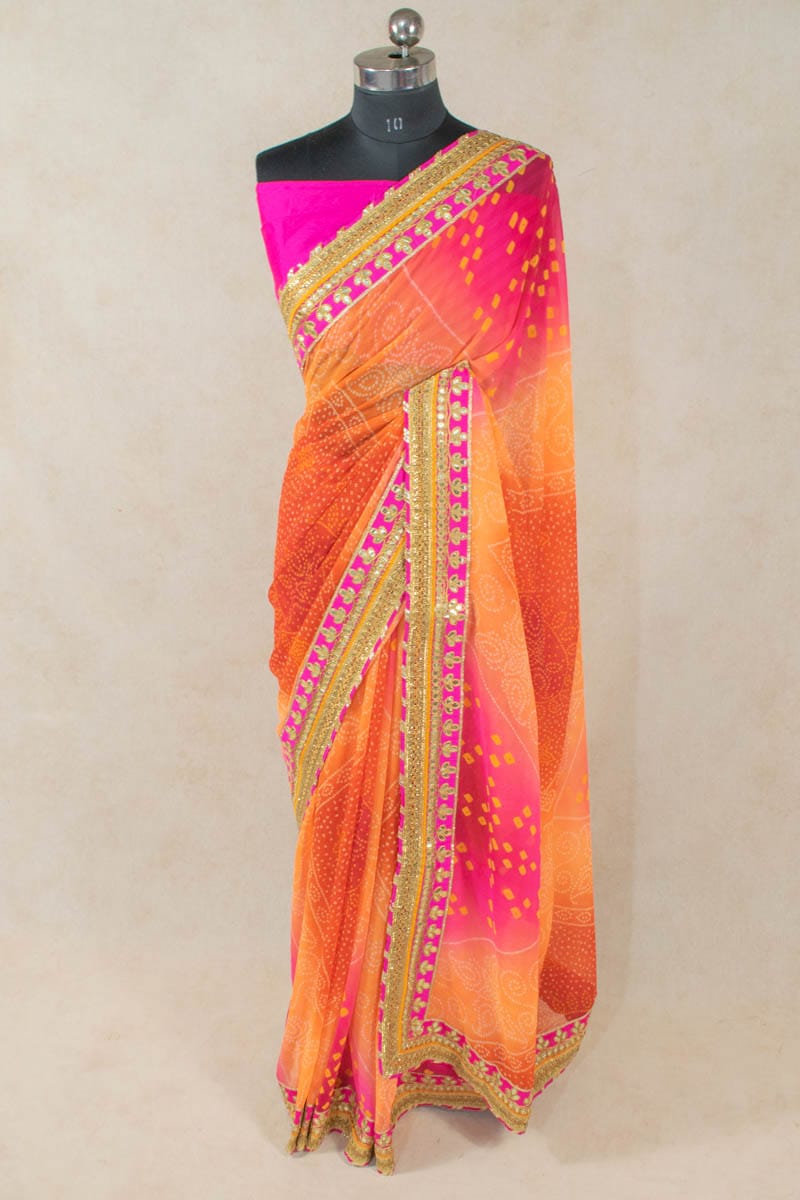 Pure Georgette Saree with Dhupian Blouse and Gota Border - KANHASAREE