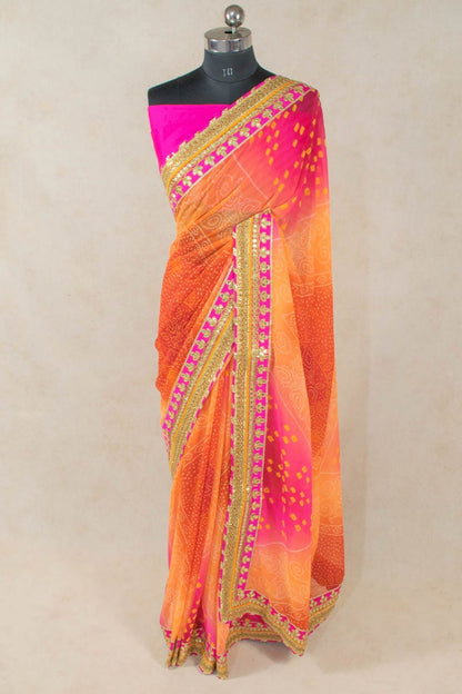 Pure Georgette Saree with Dhupian Blouse and Gota Border - KANHASAREE