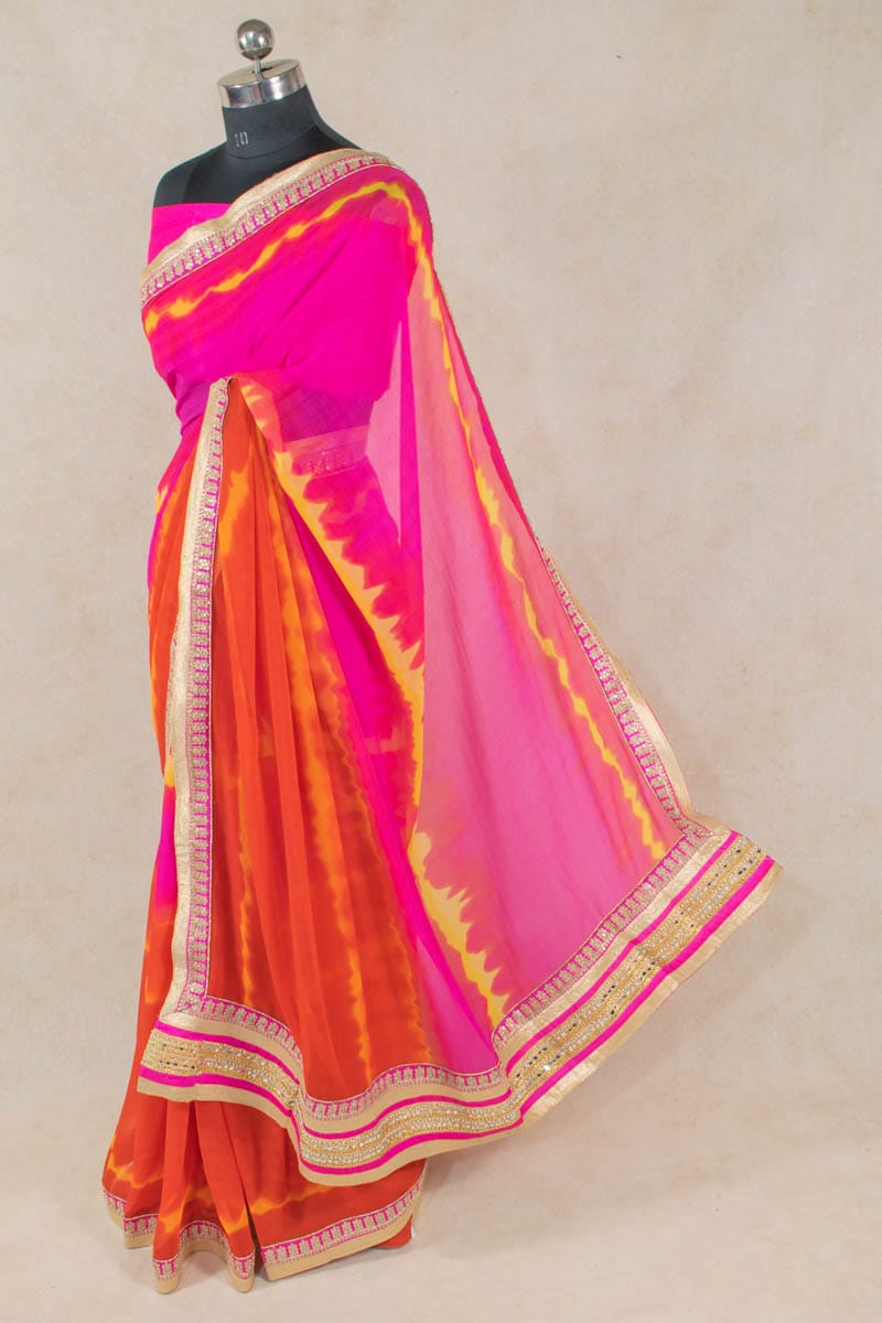 Georgette Saree with Dhupian Silk Blouse and Gota Work - KANHASAREE