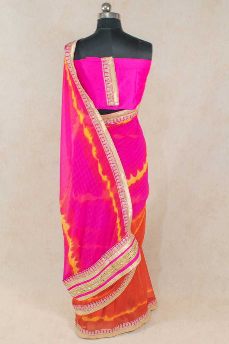 Georgette Saree with Dhupian Silk Blouse and Gota Work - KANHASAREE