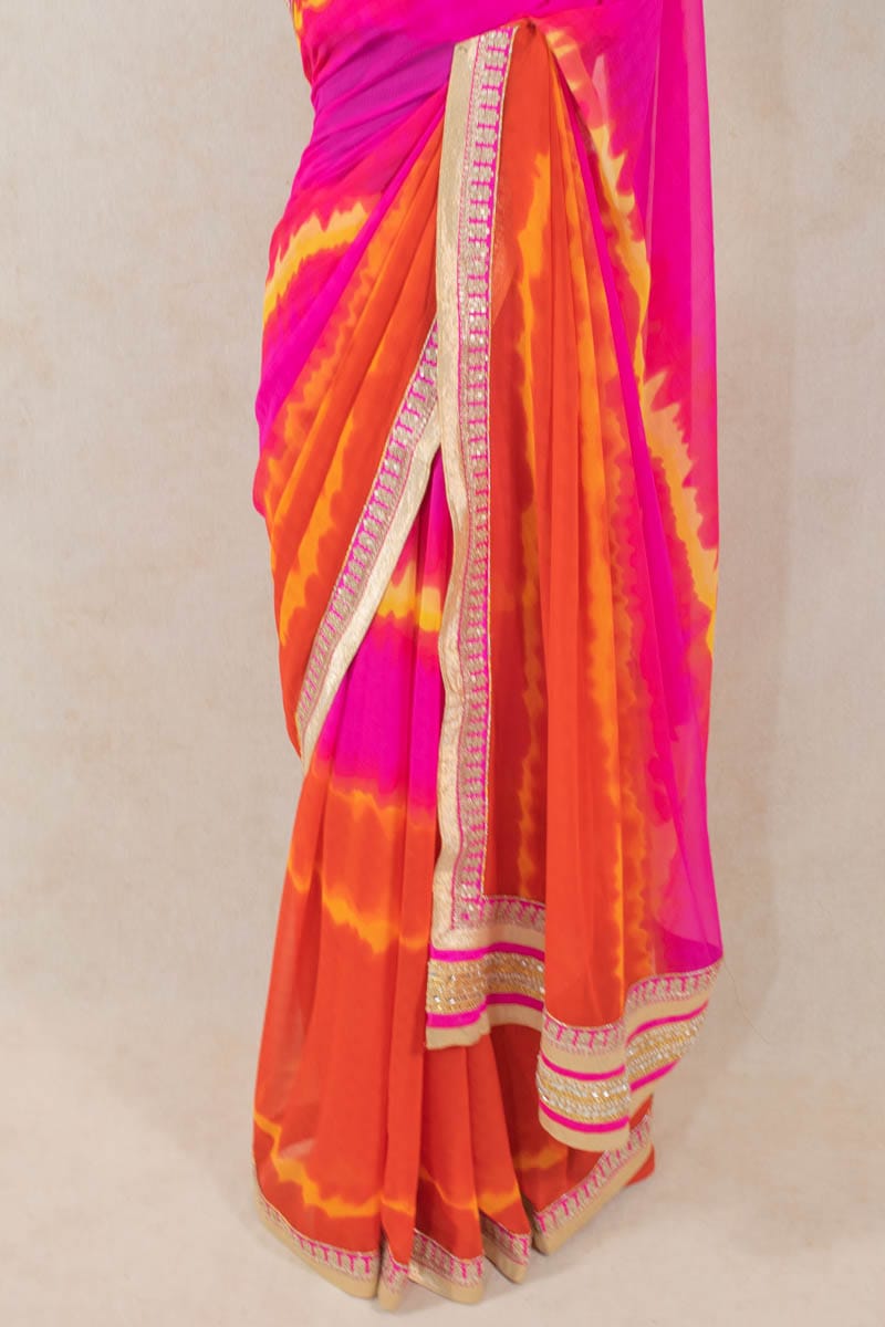 Georgette Saree with Dhupian Silk Blouse and Gota Work - KANHASAREE