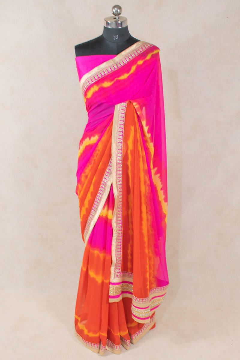 Georgette Saree with Dhupian Silk Blouse and Gota Work - KANHASAREE