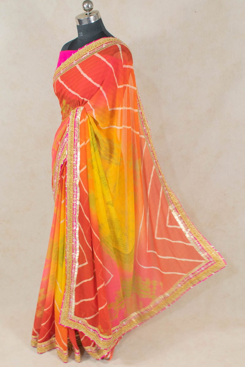 Georgette Saree with Dhupian Silk Blouse - KANHASAREE