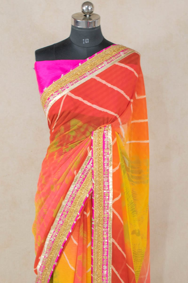 Georgette Saree with Dhupian Silk Blouse - KANHASAREE